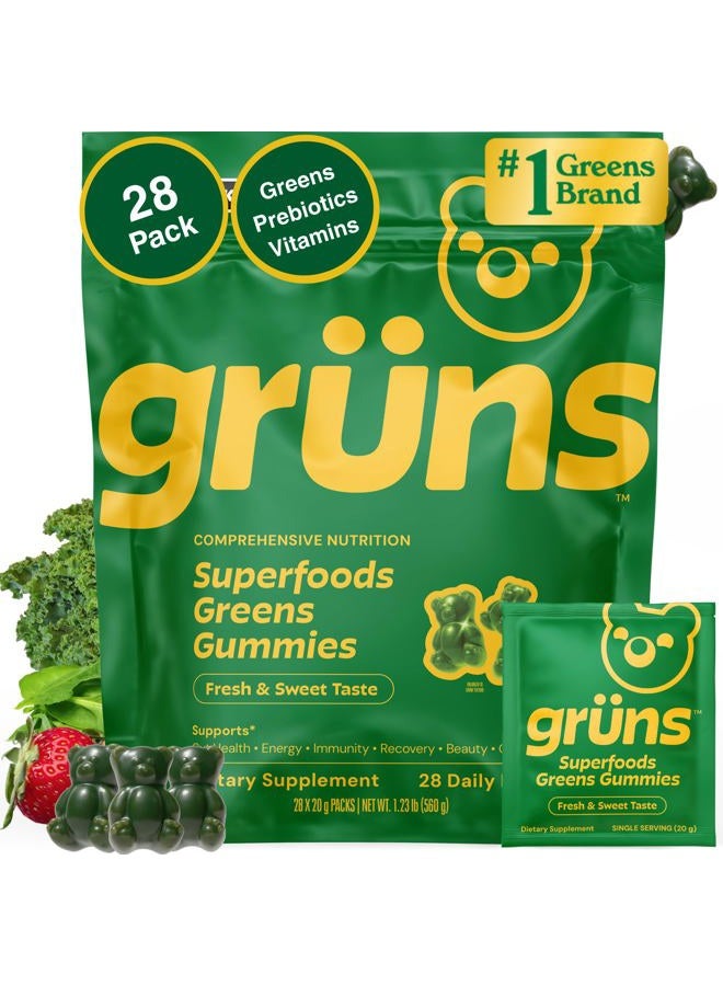 Grüns Gruns Adults Super Greens Multivitamin Gummies, Superfood Vitamin Gummy Bears with Spirulina, Chlorella, Prebiotic Fiber for Digestive Health, Adaptogens Supplement, 20 Vitamins & Minerals, 28 Count - Image 1